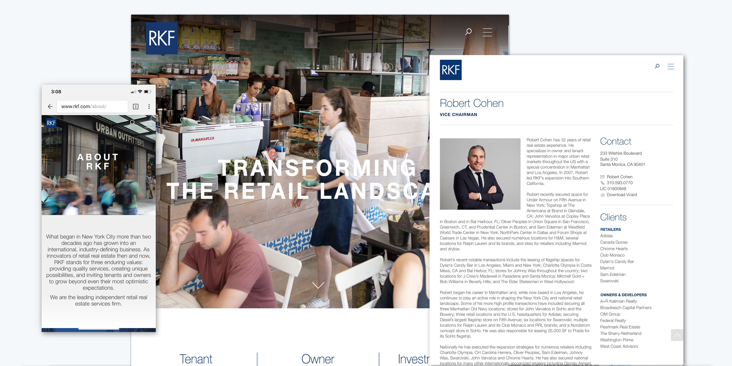 Assorted pages from the RKF website design